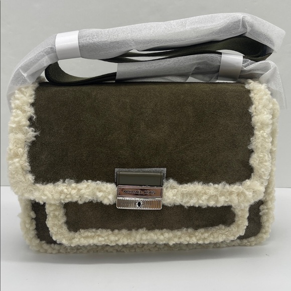 Michael Kors Handbags - MICHAEL KORS Bradshaw Medium Suede and Faux Shearling Messenger Bag
Olive 
NWT